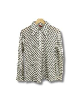 Vintage 70s Kings Road Open Weave Disco Shirt S-M Mesh Knit Geometric Sears USA